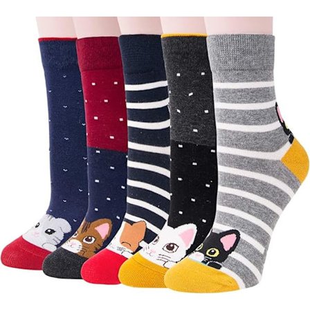 Myke 5 par dame-sokker Morsomme søte dyr dame-sokker Katt Hund S