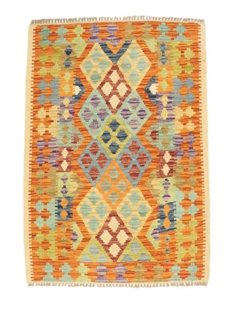 Kelim Afghan Old Style Vloerkleed 88X126 Oranje/Bruin Wol, Afghanistan
