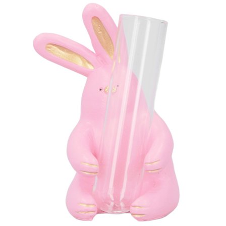 Rosa Kanin Hydroponisk Reagensglass Harpiks Kanin Statue Vase for Balkong Hagedekor