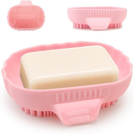 Skålformet sæbeholder, selvdrænende silikonebakke med børster - 25° hældning vandfaldsdræn, holder sæben tør til brusebad og badeværelsesvask, P