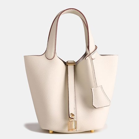 Off White Kukskinn Lychee Mønster Stor Kapasitet Bøtteveske Ekte Lær Håndveske til Daglig Bruk