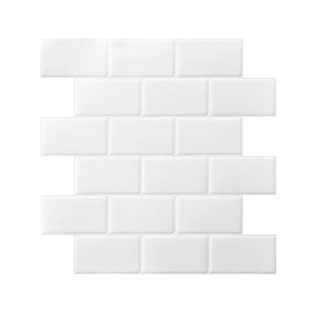 Selvklebende veggfliser, tykkere for kjøkken, bad, dusj, selvklebende sprutbeskyttelse for kjøkken, mer selvklebende versjon, hvit