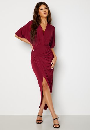 John Zack Kimono Sleeve Rouch Dress Wine Klær