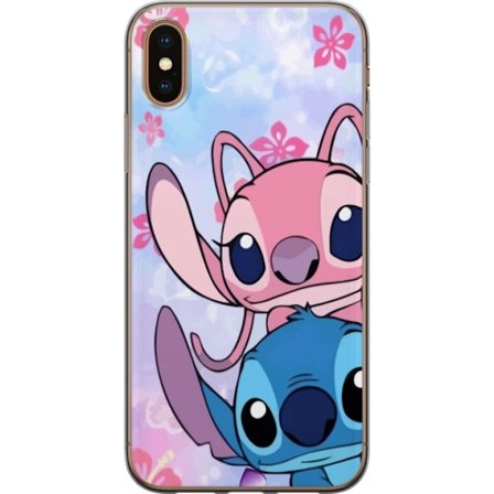 Apple iPhone XS Läpinäkyvä kuori Stitch ja Angel pastellissa romanttisilla vaaleanpunaisilla ja sinisillä sävyillä ja pehmeällä Disney-fiiliks
