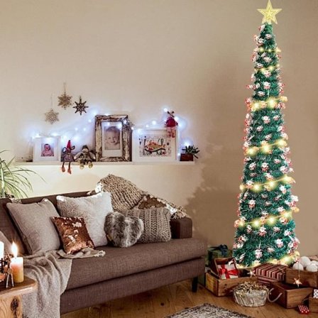 juletre 150 cm kunstig med 5 m lyslenke for juledekorasjon hjemme, kontor og butikk