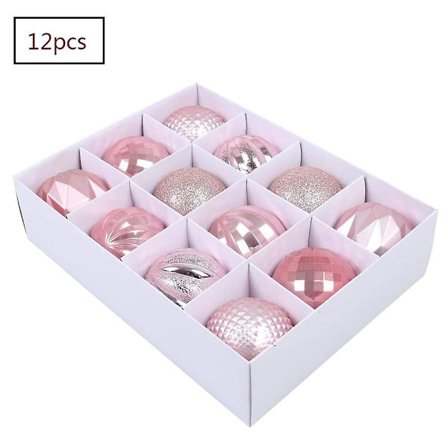 Julgranskulor Julgransdekoration Set Rosa 12 st, Plast Julgranskulor Box, Julgranskulor Plast, Okrossbar, Julgransdekoration