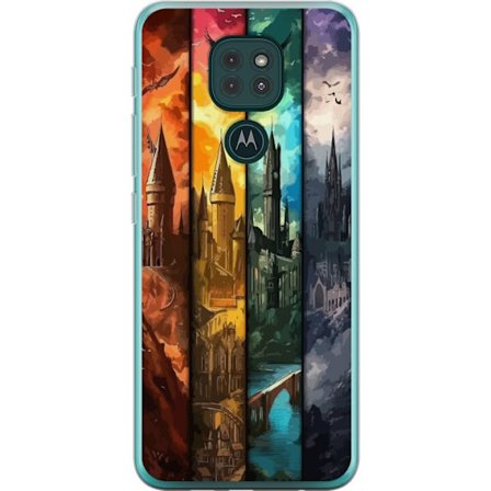 Kompatibel Mobilcover til Motorola Motorola Moto G9 Play Fire magiske slotte i forskellige elementfarver, episk fantasykunst med ild vand luft og mør