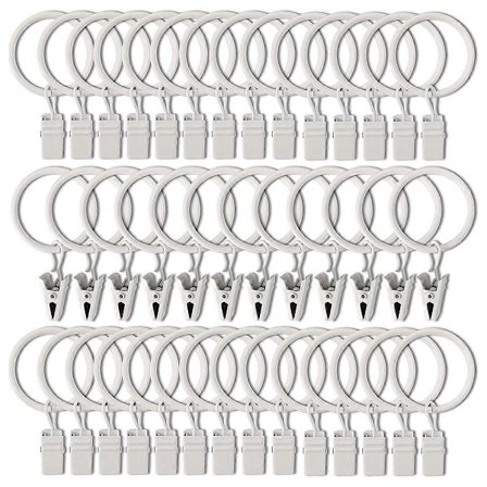 40 st Gardinringar med Clips, Draperiklämmor med Ringar, Draperiringar 3,2 cm Innerdiameter (FMY) Vit