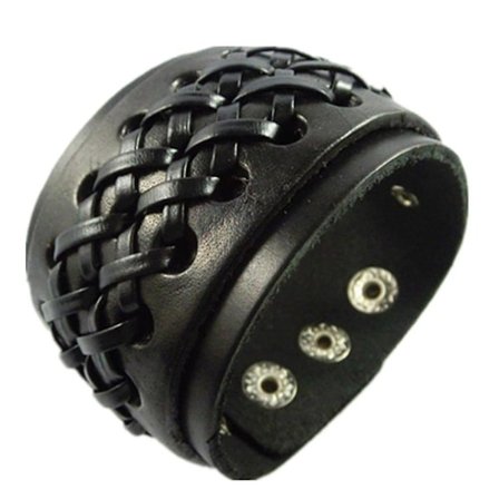 Håndlaget lær armbånd for menn, armbånd i lær (svart)