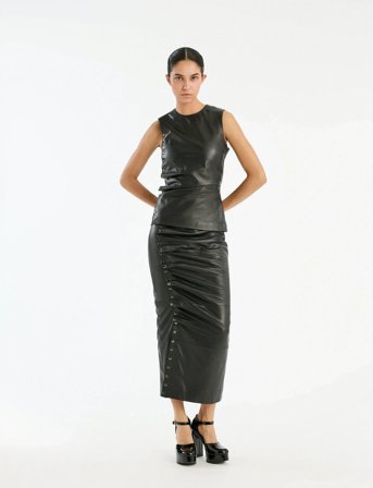 ROTATE Birger Christensen Midi Leather Skirt - Black - 36