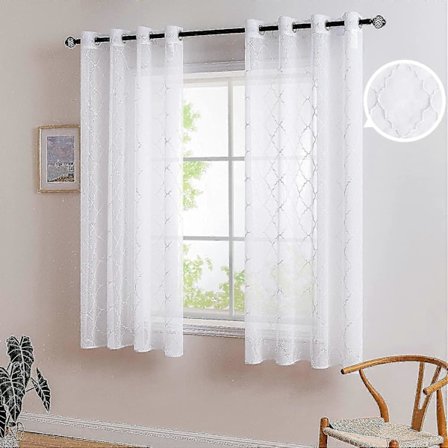 2 Paneler Ensfarget Marokko Gardiner Vindusgardin Transparent Glatt Elegant Vindus Voile Paneler 140x145cm(lxh) Hvit