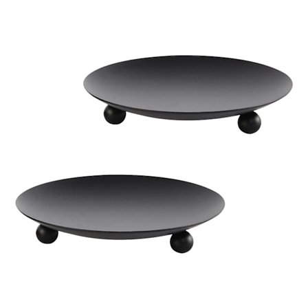 2-pack järn ljusstake bricka set - Svart, dekorativa ljusstakar