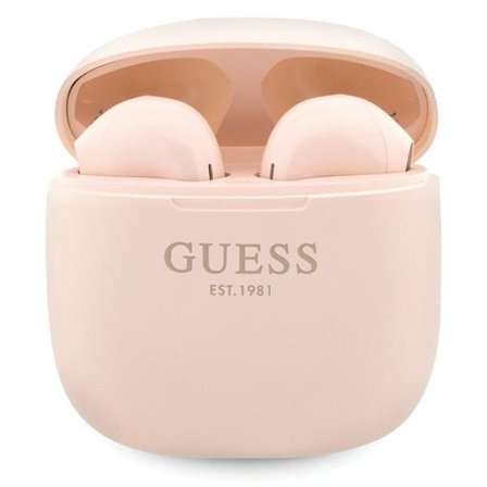 Guess Classic EST Logo TWS Bluetooth-hodetelefoner + dokkingstasjon - rosa