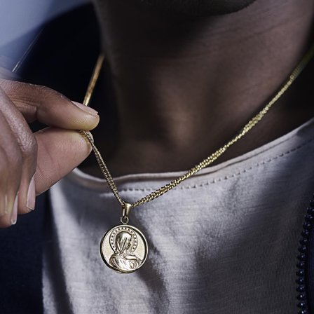 Sanctus | Vintage náhrdelník Panny Marie zlaté barvy pro muže - Ocelové řetízky