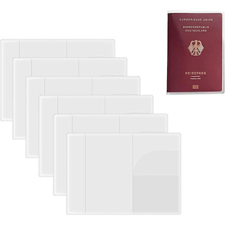 Gjennomsiktig etui, 6 stk gjennomsiktige passomslag, passomslag, gjennomsiktig passomslag i plast, passomslag for pass i standardstørrelse