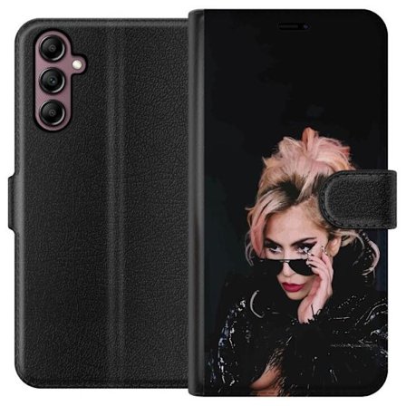 Yhteensopiva Lompakkokotelo Samsung Galaxy A14 5G Lady Gagan muotokuva aurinkolaseilla ja dramaattisella meikillä tummassa glamuurityylissä