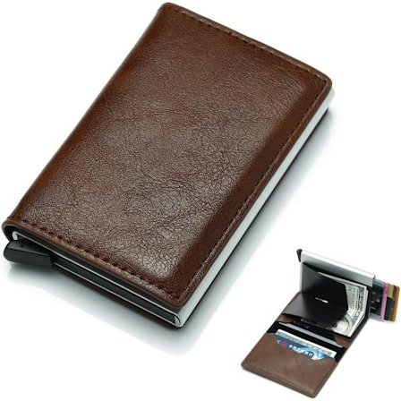 Herre Slim Wallet - Pop-Up Kort Holder RFID Blokering Simpel Business Kreditkort Pung med Penge Lomme (Brun)