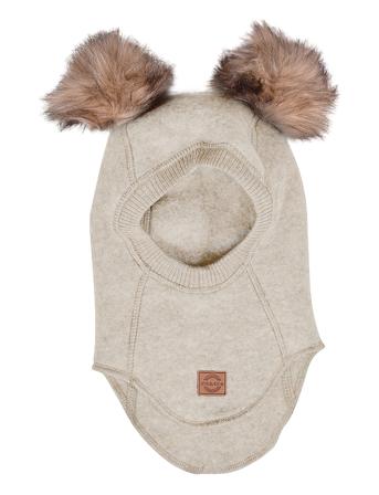 Wool Fullface W. Pom Pom Accessories Headwear Balaclava Beige Mikk-Line