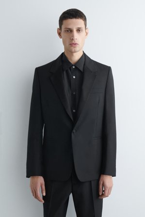 COS Men's Satin Collar Wool Blazer in Black