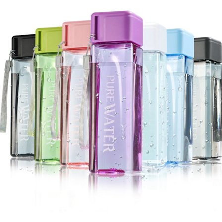 Sportsvannflaske 500ml, bærbar firkantet vannflaske, sikker lekkasjesikker drikkeflaske for sport, fotturer, treningssenter, fitness, utendørs, 