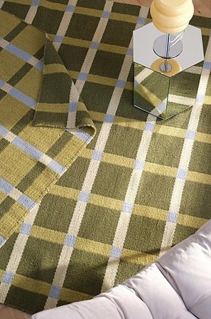 Jotex - Vendbart Uldgulvtæppe Bomuld/Uld/Bomuld/Uld Grøn Ternet MARE Køb Uldtæpper hos Jotex