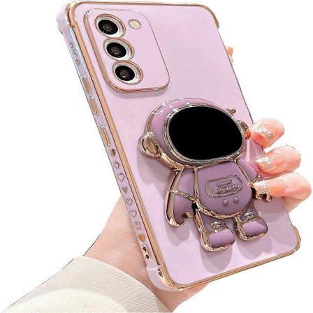 Galaxy S20 FE 5G Mobilskall med Astronaut Gömda Stöd Lyxig Elektroplettering Sött Astronaut Mobilskall Sida Sött Hjärtmönster (Lilla) - Perfet