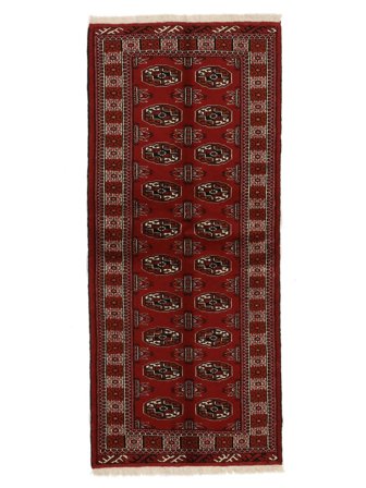 Turkaman Rug Hand Knotted 83X187 Runner Black/Dark Red Persia/Iran