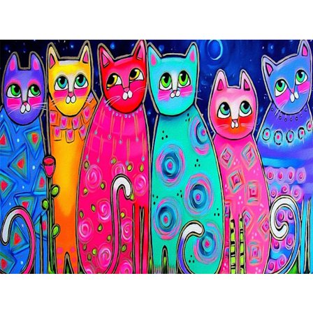 30x40CM Käsintehty 5D Taiteellinen Timanttimaalaus - Värikkäät Kissat