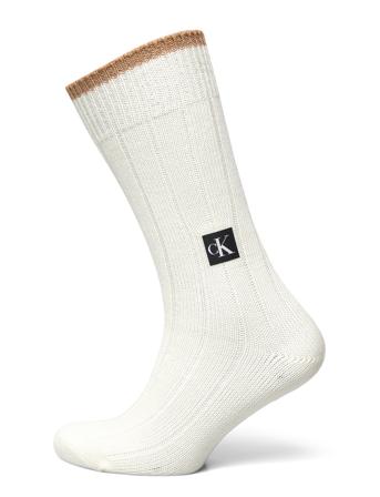 Ckj Men Sock 1P Icon Patch Underwear Socks Regular Socks Hvit Calvin Klein