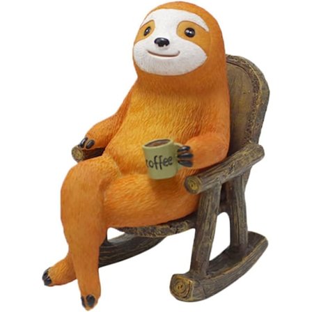 Hageskulptur av dyr i harpiks, gyngestol, dovendyrfigur, miniatyr