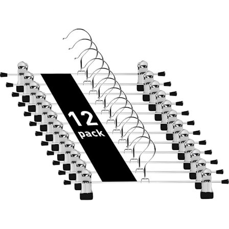 Set med 12 Klädhängare - Byxhängare - Krom Järn Metallhängare - Byxhängare