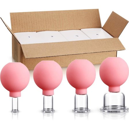 4-pack glaskoppar för massage med vakuumsugkoppar för kropp, ansikte, ben och armar (rosa)