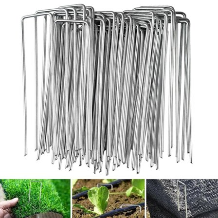 Havesøm sæt - 50 stk. - 150x36mm Ø 3mm galvaniseret stål U-formede søm til mulch, net og net