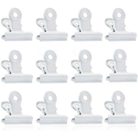 Hvide - Små Bulldog Clips, 12 stk. Metal Clips, 22mm Papirklemme