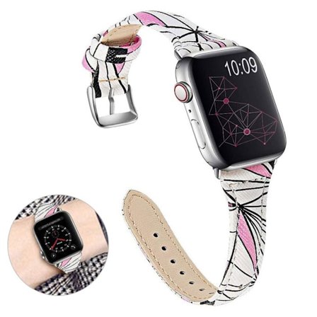 Apple Watch 42mm - 44mm geometrian nahkaranneke - Valkoinen / Pinkki