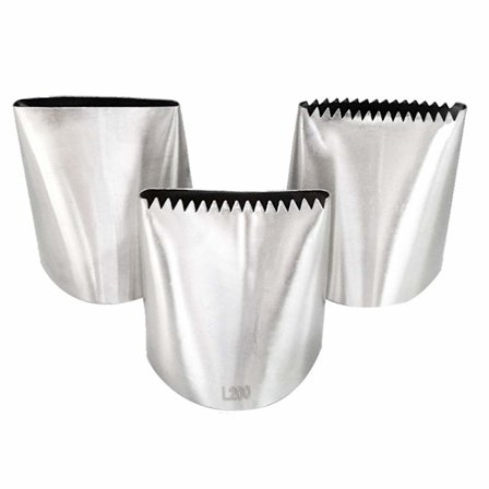 304 Rustfrit Stål Sprøjte Tyle Sæt – 200#, 201#, 202# Ekstra - Store Flade/Savtakkede Dyser til Kage-, Konditori- & Fondantdekoration