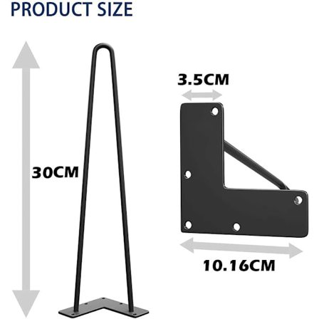 4 stk 30 cm DIY Metallbordbein, Hårnålbein, Diameter 9 mm Møbler
