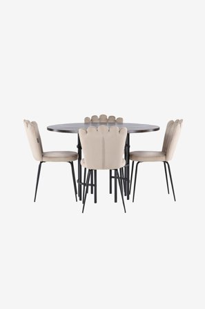 Venture Home - Matgrupp Copenhagen med 4st matstolar Limhamn - Brun - Matgrupp 4 personer - Från Homeroom