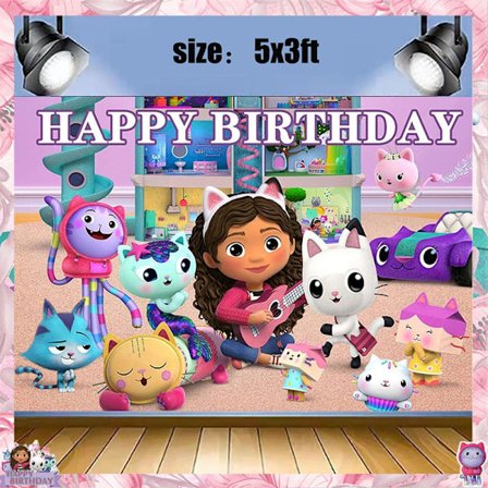 Gabby Dollhouse Birthday Party Supplies: Rosa Gabby Cat-koppar, tallrikar, servetter, ballonger, bakgrund