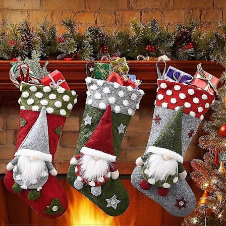 Julesokksett fra Lmell, 3 stk, 48 cm store julestrømper peis 3d