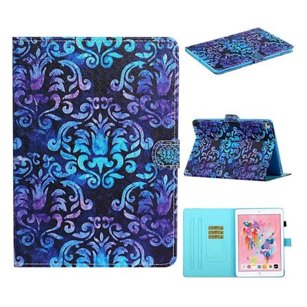 iPad 10.2 (2019) trendy mønstret skinn flip etui - blå / lilla mønster