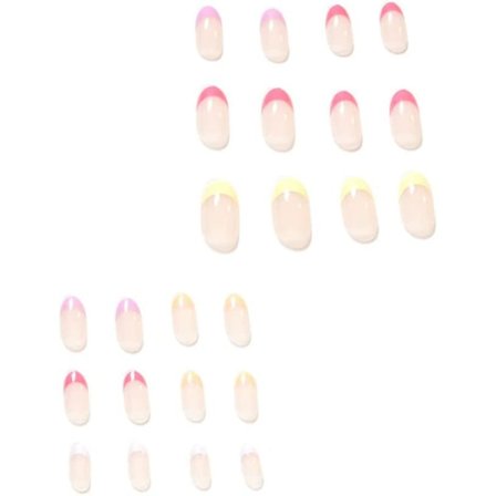 24 st korta falska naglar med lim klistermärken, full täckning akryl naglar tryck på naglar utan lim, regnbåge franska falska naglar