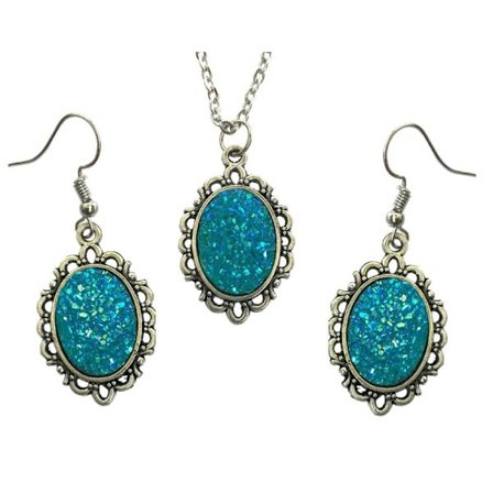 Set - Necklace - Earrings - Glitter - Druzy - Turquoise