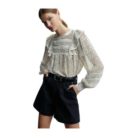Mango Floral print Blus with ruffles vit, Dam, Dam, Storlek: M