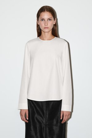 COS Baumwollbluse Mit Abgerundetem Saum in Weiß - Frauen