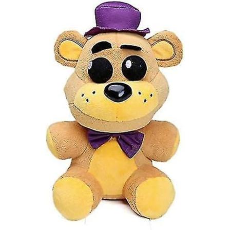 10 tum söt nattplysch - Lila hatt Golden Freddy plyschleksaker - Bedårande Withered Bear gosedjur Fredbear pojkar