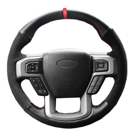 (Stil 1) Cover svart äkta lädermocka för Ford F-150 F150 King Ranch Lariat Platinum XL XLT 2015 2016 2017 Volant Style 1
