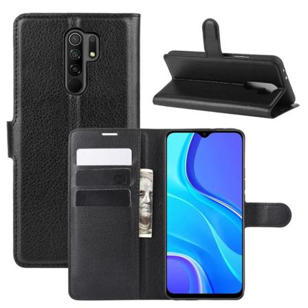 Xiaomi Redmi 9 - Litchi Plånboksfodral - Svart Black Svart
