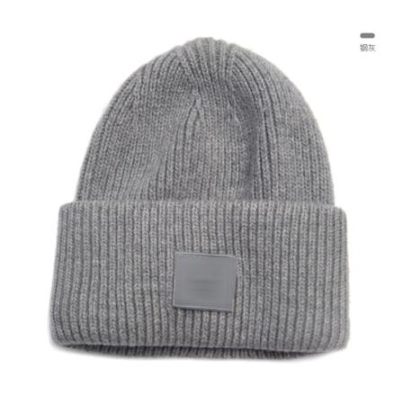 Kvinnor Män Stickade Mössor Varma Höst och Vinter Varmhållande och Köldsäker Ull Smiley Face Förtjockad Unisex Steel Gray M 55-58CM