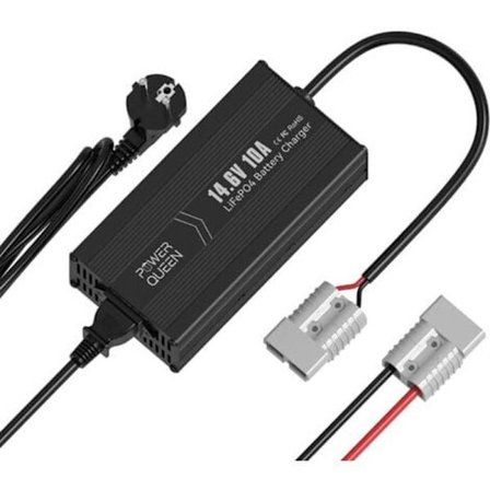 POWER QUEEN 14.6V 10A Lithium Batterioplader til LiFePO4 Batterier, LED Display for Opladningsstatus, 12V Batterioplader med 4 Beskyttelsesfunktioner